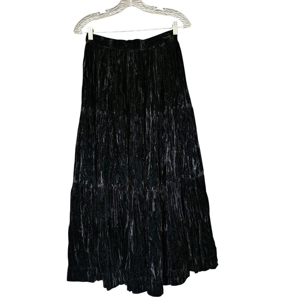 Black Velvet Tiered Maxi Skirt Side Zip Boho Goth Witch Whimsygoth